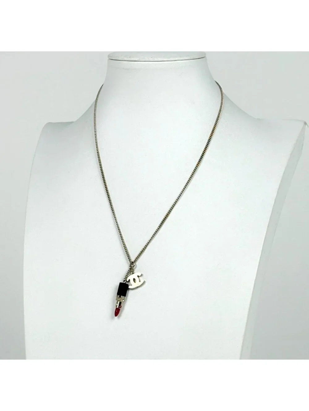 Chanel CC Logo Rhinestone Necklace Lip Gold Plated